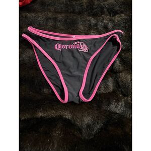 Hot pink black corona bikini swimsuit bottoms sz L embroidered